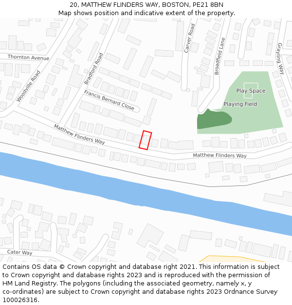 20, MATTHEW FLINDERS WAY, BOSTON, PE21 8BN: Location map and indicative extent of plot