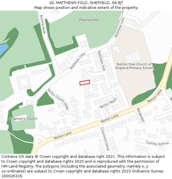 20, MATTHEWS FOLD, SHEFFIELD, S8 8JT: Location map and indicative extent of plot