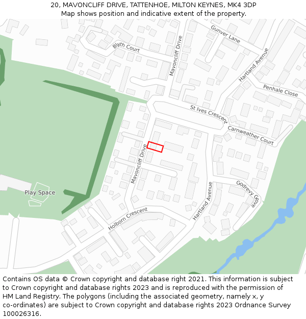 20, MAVONCLIFF DRIVE, TATTENHOE, MILTON KEYNES, MK4 3DP: Location map and indicative extent of plot