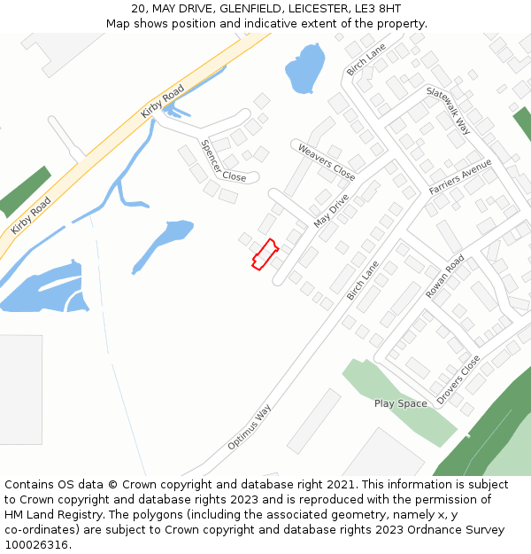 20, MAY DRIVE, GLENFIELD, LEICESTER, LE3 8HT: Location map and indicative extent of plot