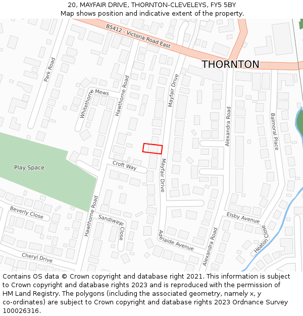 20, MAYFAIR DRIVE, THORNTON-CLEVELEYS, FY5 5BY: Location map and indicative extent of plot