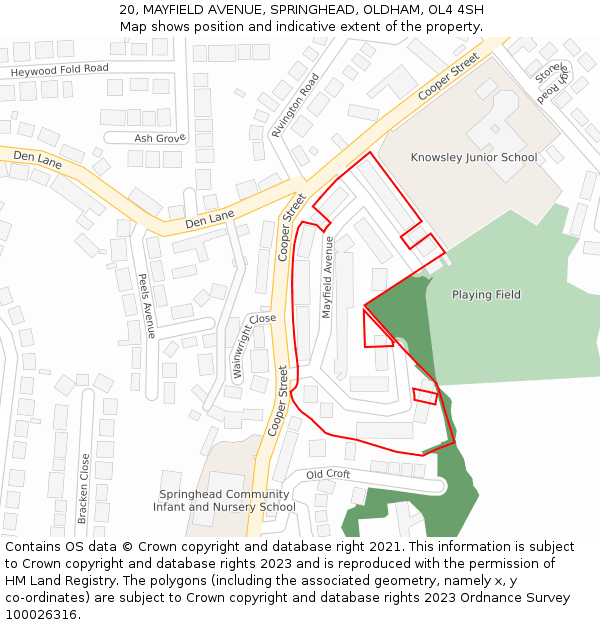 20, MAYFIELD AVENUE, SPRINGHEAD, OLDHAM, OL4 4SH: Location map and indicative extent of plot