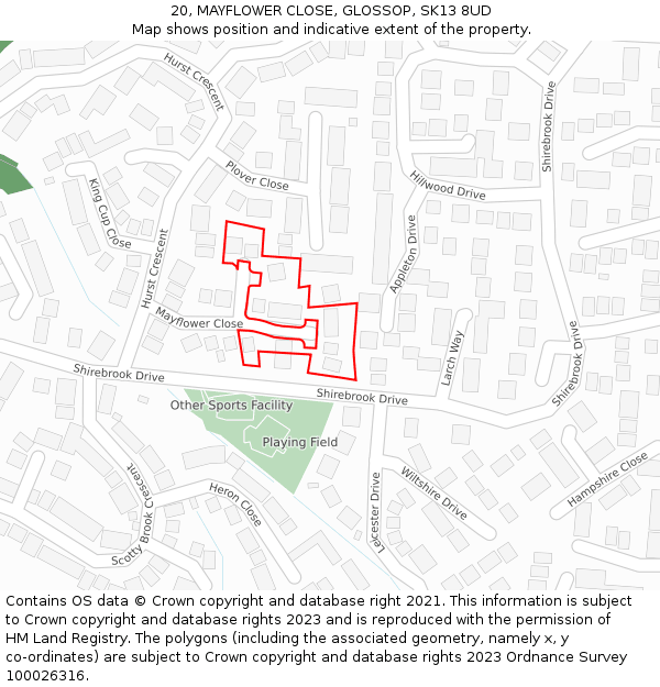 20, MAYFLOWER CLOSE, GLOSSOP, SK13 8UD: Location map and indicative extent of plot