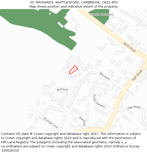 20, MAYNARDS, WHITTLESFORD, CAMBRIDGE, CB22 4PN: Location map and indicative extent of plot