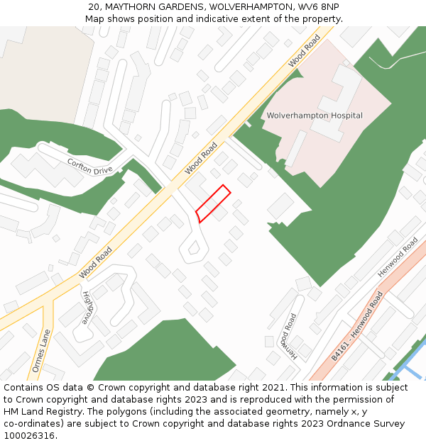 20, MAYTHORN GARDENS, WOLVERHAMPTON, WV6 8NP: Location map and indicative extent of plot