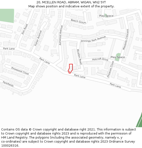 20, MCELLEN ROAD, ABRAM, WIGAN, WN2 5YT: Location map and indicative extent of plot