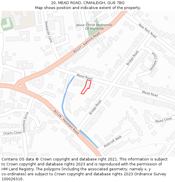 20, MEAD ROAD, CRANLEIGH, GU6 7BG: Location map and indicative extent of plot