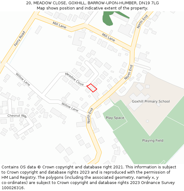 20, MEADOW CLOSE, GOXHILL, BARROW-UPON-HUMBER, DN19 7LG: Location map and indicative extent of plot