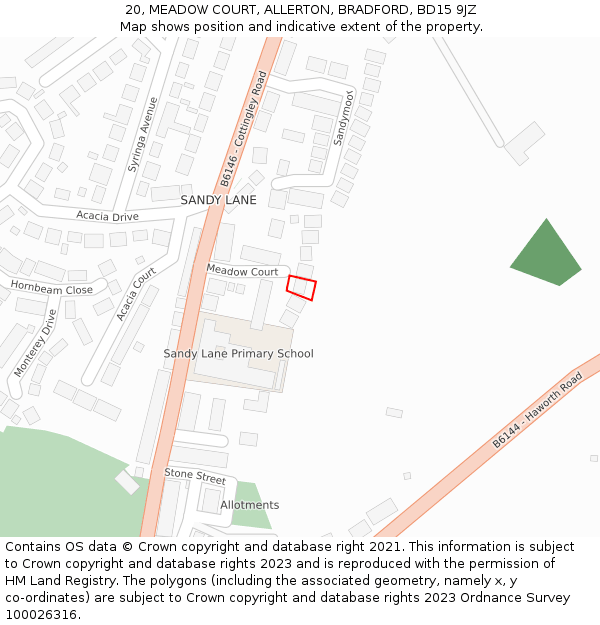 20, MEADOW COURT, ALLERTON, BRADFORD, BD15 9JZ: Location map and indicative extent of plot