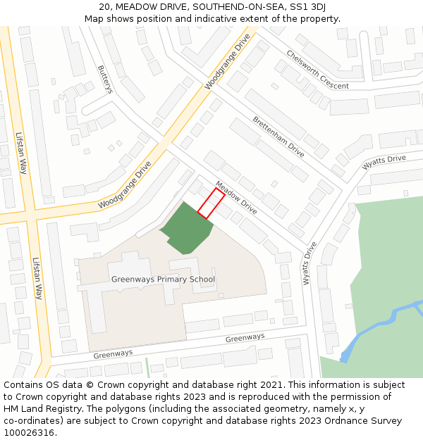 20, MEADOW DRIVE, SOUTHEND-ON-SEA, SS1 3DJ: Location map and indicative extent of plot