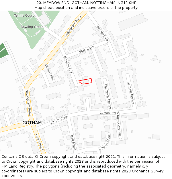 20, MEADOW END, GOTHAM, NOTTINGHAM, NG11 0HP: Location map and indicative extent of plot