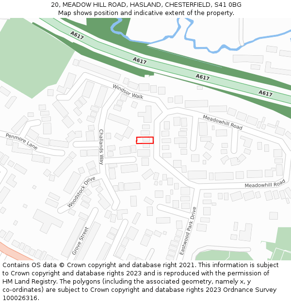 20, MEADOW HILL ROAD, HASLAND, CHESTERFIELD, S41 0BG: Location map and indicative extent of plot