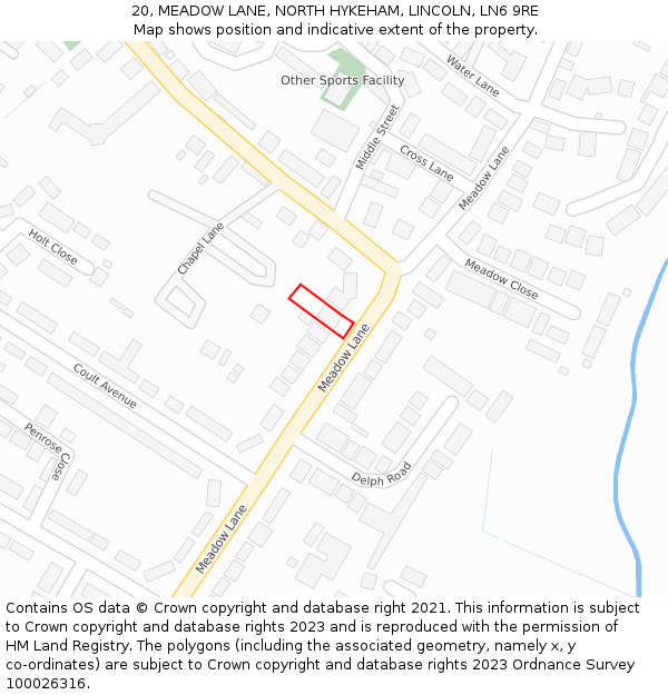 20, MEADOW LANE, NORTH HYKEHAM, LINCOLN, LN6 9RE: Location map and indicative extent of plot