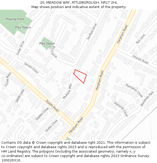 20, MEADOW WAY, ATTLEBOROUGH, NR17 2HL: Location map and indicative extent of plot
