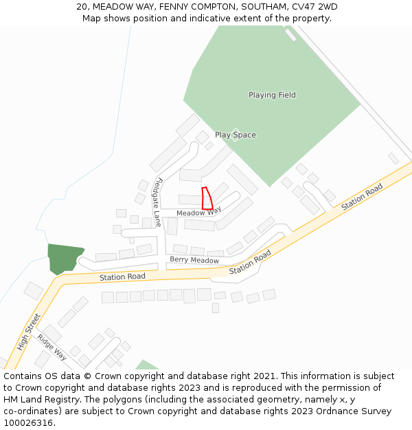 20, MEADOW WAY, FENNY COMPTON, SOUTHAM, CV47 2WD: Location map and indicative extent of plot