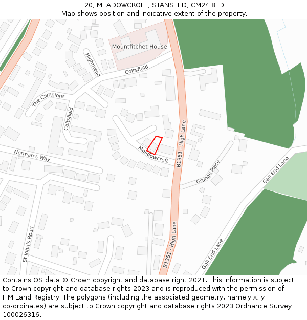 20, MEADOWCROFT, STANSTED, CM24 8LD: Location map and indicative extent of plot