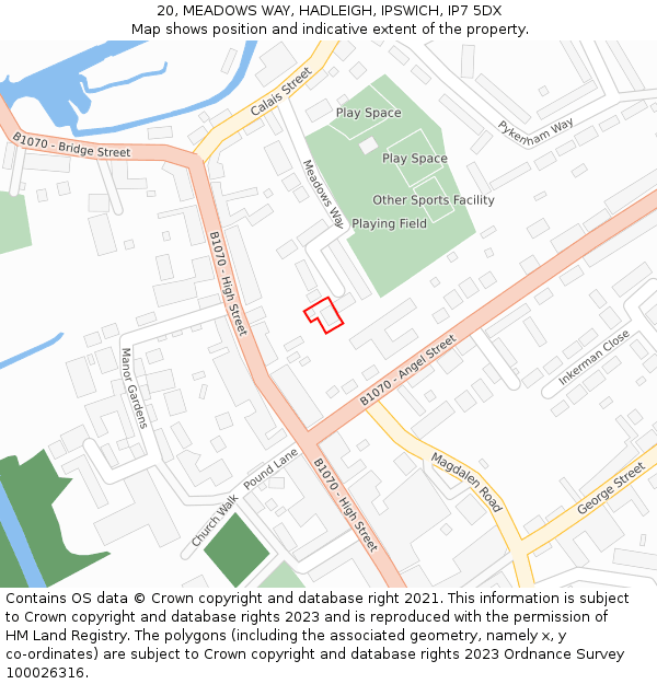 20, MEADOWS WAY, HADLEIGH, IPSWICH, IP7 5DX: Location map and indicative extent of plot