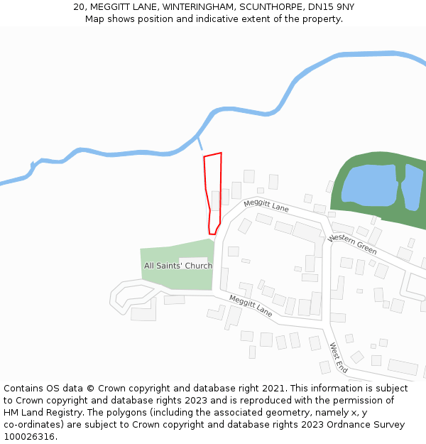 20, MEGGITT LANE, WINTERINGHAM, SCUNTHORPE, DN15 9NY: Location map and indicative extent of plot