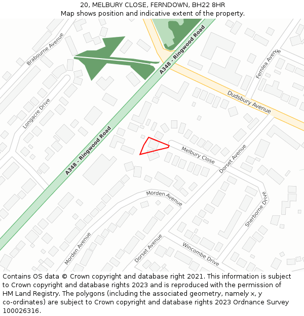 20, MELBURY CLOSE, FERNDOWN, BH22 8HR: Location map and indicative extent of plot