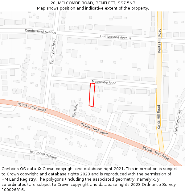 20, MELCOMBE ROAD, BENFLEET, SS7 5NB: Location map and indicative extent of plot