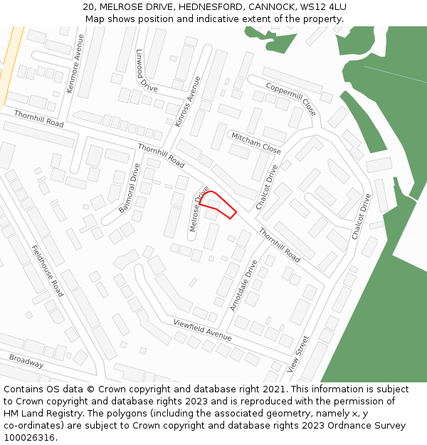 20, MELROSE DRIVE, HEDNESFORD, CANNOCK, WS12 4LU: Location map and indicative extent of plot