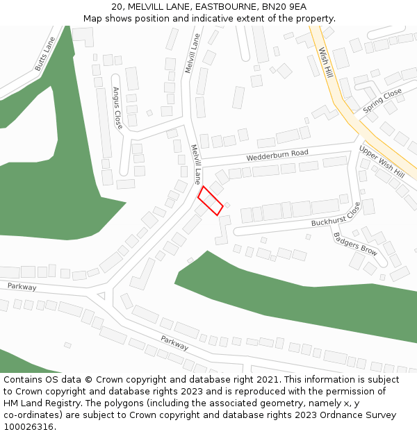 20, MELVILL LANE, EASTBOURNE, BN20 9EA: Location map and indicative extent of plot