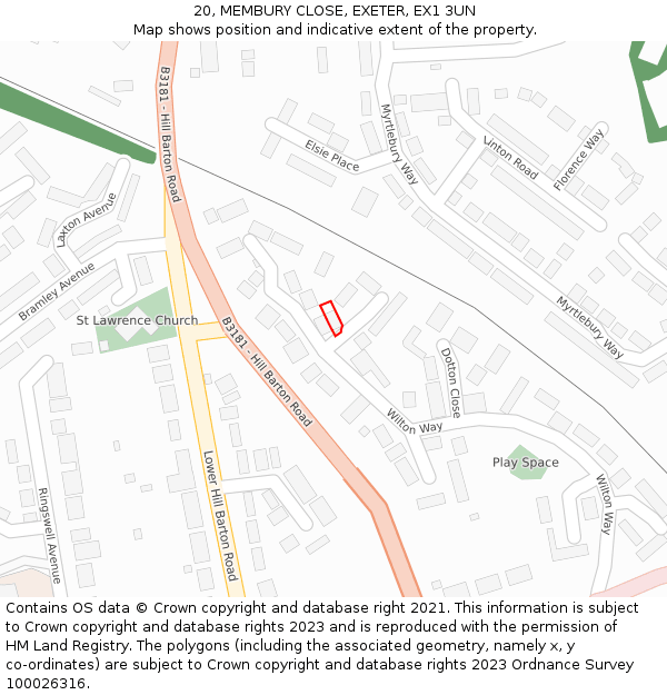 20, MEMBURY CLOSE, EXETER, EX1 3UN: Location map and indicative extent of plot