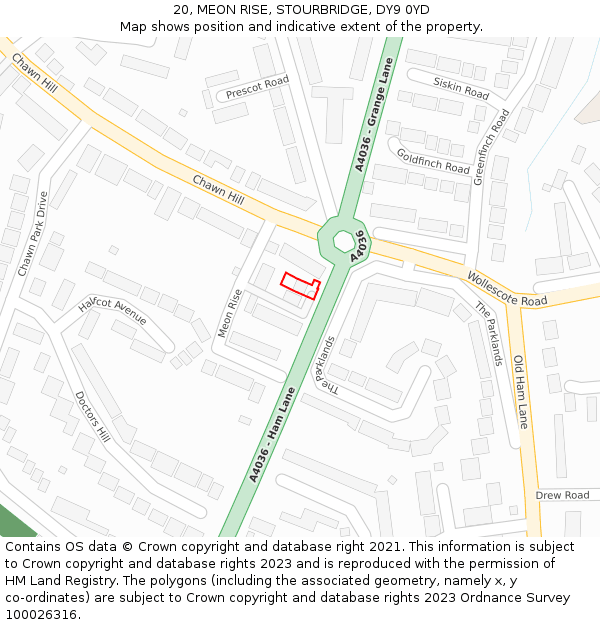 20, MEON RISE, STOURBRIDGE, DY9 0YD: Location map and indicative extent of plot