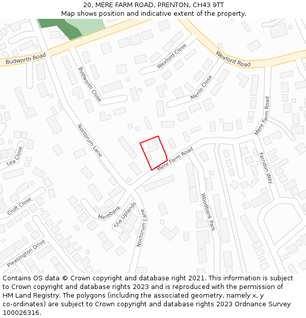 20, MERE FARM ROAD, PRENTON, CH43 9TT: Location map and indicative extent of plot