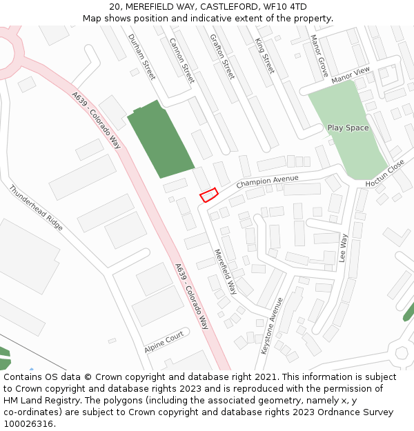 20, MEREFIELD WAY, CASTLEFORD, WF10 4TD: Location map and indicative extent of plot