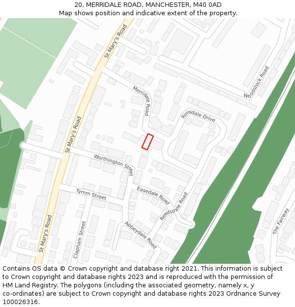 20, MERRIDALE ROAD, MANCHESTER, M40 0AD: Location map and indicative extent of plot
