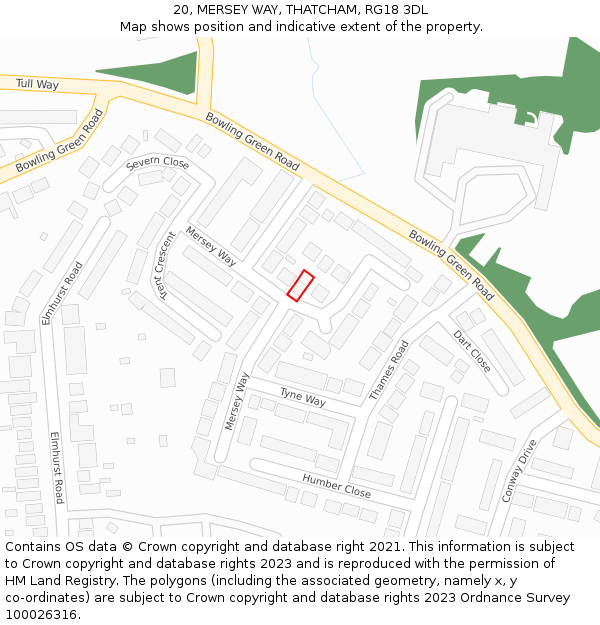 20, MERSEY WAY, THATCHAM, RG18 3DL: Location map and indicative extent of plot