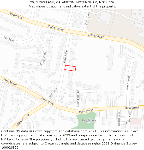 20, MEWS LANE, CALVERTON, NOTTINGHAM, NG14 6JW: Location map and indicative extent of plot