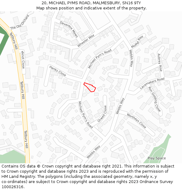 20, MICHAEL PYMS ROAD, MALMESBURY, SN16 9TY: Location map and indicative extent of plot