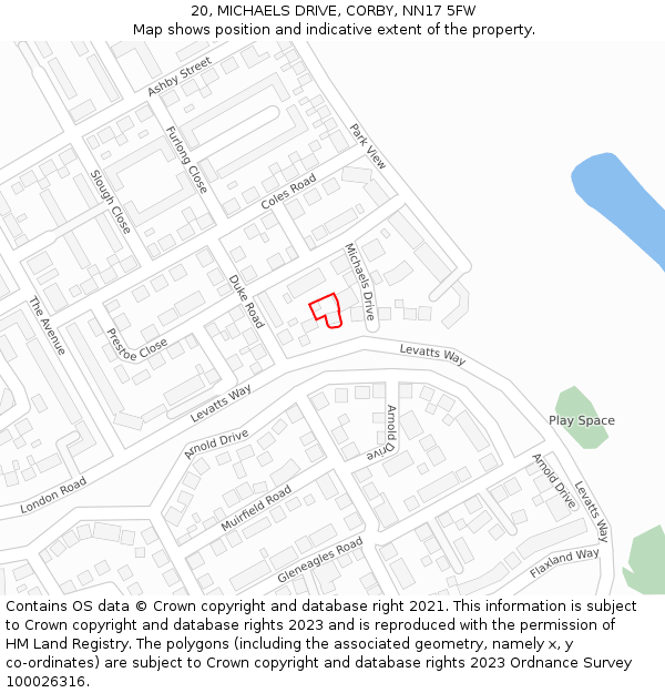 20, MICHAELS DRIVE, CORBY, NN17 5FW: Location map and indicative extent of plot