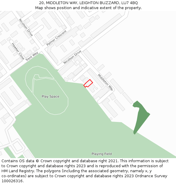 20, MIDDLETON WAY, LEIGHTON BUZZARD, LU7 4BQ: Location map and indicative extent of plot