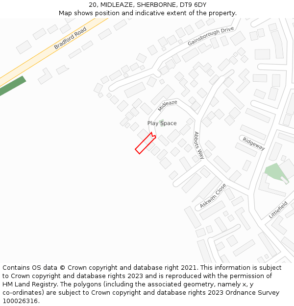 20, MIDLEAZE, SHERBORNE, DT9 6DY: Location map and indicative extent of plot
