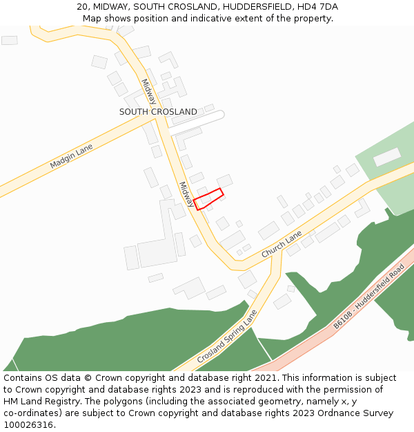 20, MIDWAY, SOUTH CROSLAND, HUDDERSFIELD, HD4 7DA: Location map and indicative extent of plot