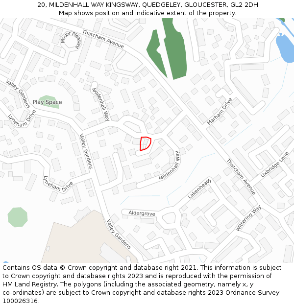 20, MILDENHALL WAY KINGSWAY, QUEDGELEY, GLOUCESTER, GL2 2DH: Location map and indicative extent of plot