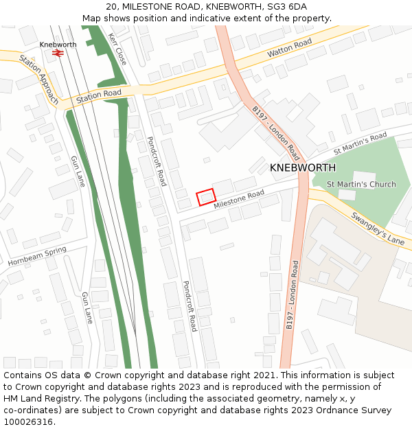 20, MILESTONE ROAD, KNEBWORTH, SG3 6DA: Location map and indicative extent of plot