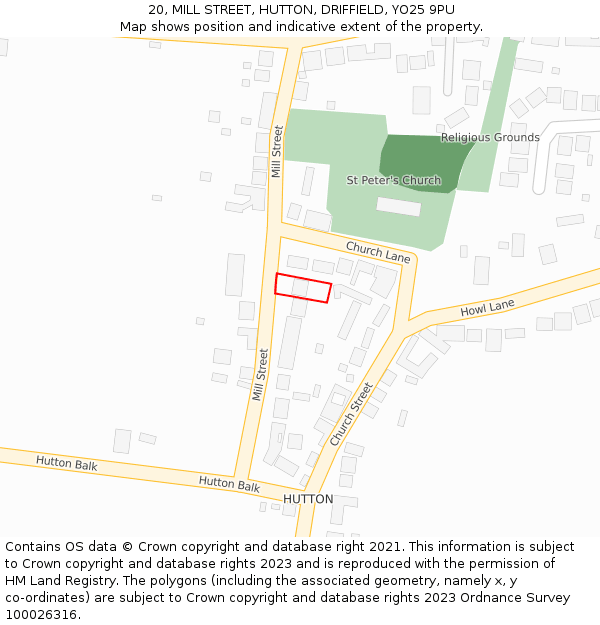 20, MILL STREET, HUTTON, DRIFFIELD, YO25 9PU: Location map and indicative extent of plot