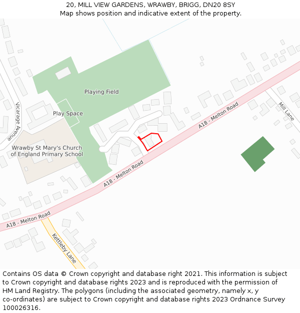 20, MILL VIEW GARDENS, WRAWBY, BRIGG, DN20 8SY: Location map and indicative extent of plot