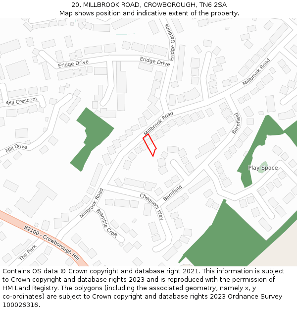 20, MILLBROOK ROAD, CROWBOROUGH, TN6 2SA: Location map and indicative extent of plot