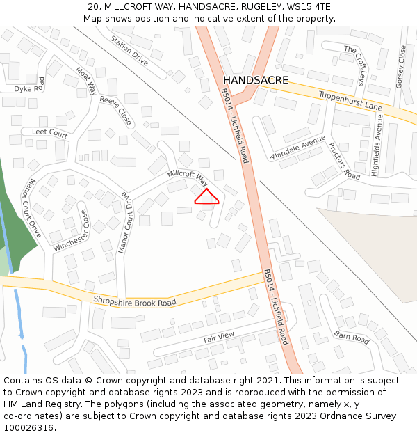 20, MILLCROFT WAY, HANDSACRE, RUGELEY, WS15 4TE: Location map and indicative extent of plot