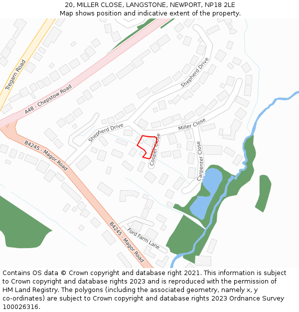 20, MILLER CLOSE, LANGSTONE, NEWPORT, NP18 2LE: Location map and indicative extent of plot