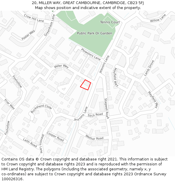 20, MILLER WAY, GREAT CAMBOURNE, CAMBRIDGE, CB23 5FJ: Location map and indicative extent of plot