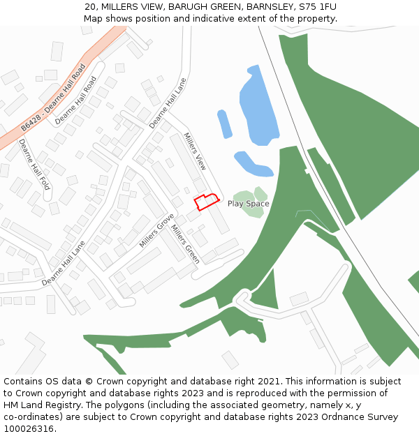 20, MILLERS VIEW, BARUGH GREEN, BARNSLEY, S75 1FU: Location map and indicative extent of plot