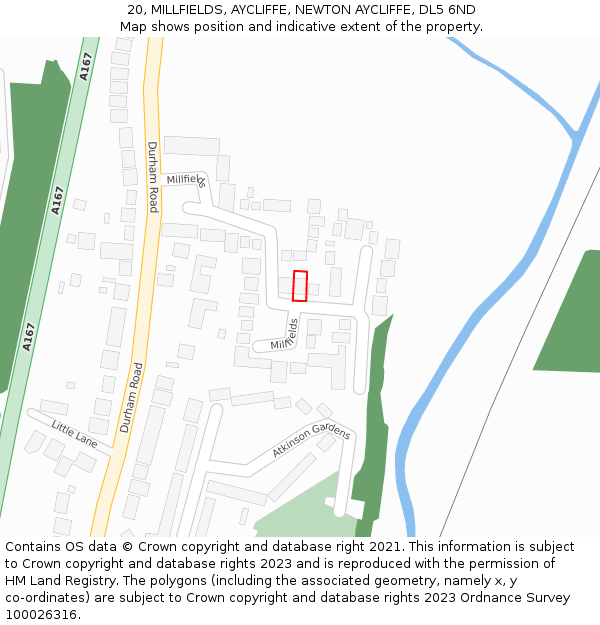 20, MILLFIELDS, AYCLIFFE, NEWTON AYCLIFFE, DL5 6ND: Location map and indicative extent of plot