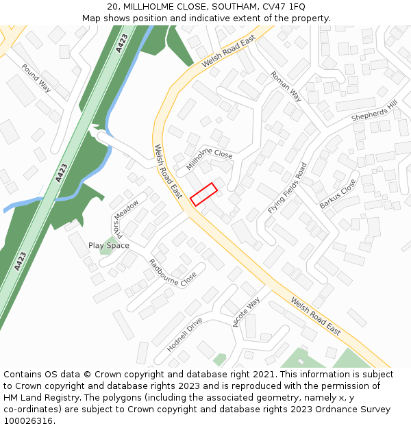 20, MILLHOLME CLOSE, SOUTHAM, CV47 1FQ: Location map and indicative extent of plot