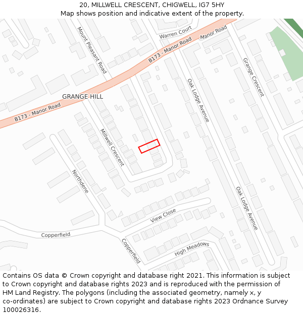 20, MILLWELL CRESCENT, CHIGWELL, IG7 5HY: Location map and indicative extent of plot